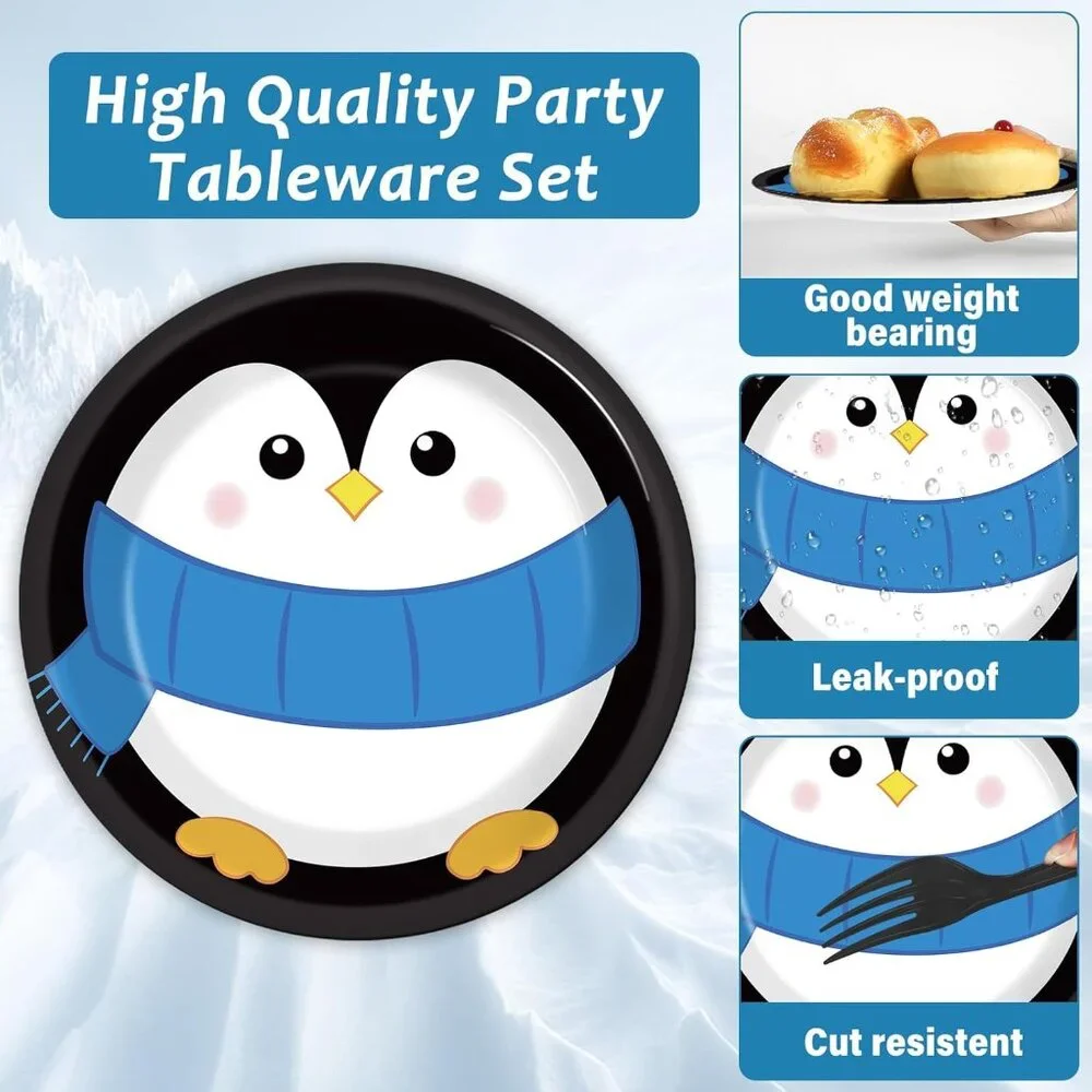 Premium Penguin Birthday Party Tableware - 96 Pcs for a Delightful Celebration